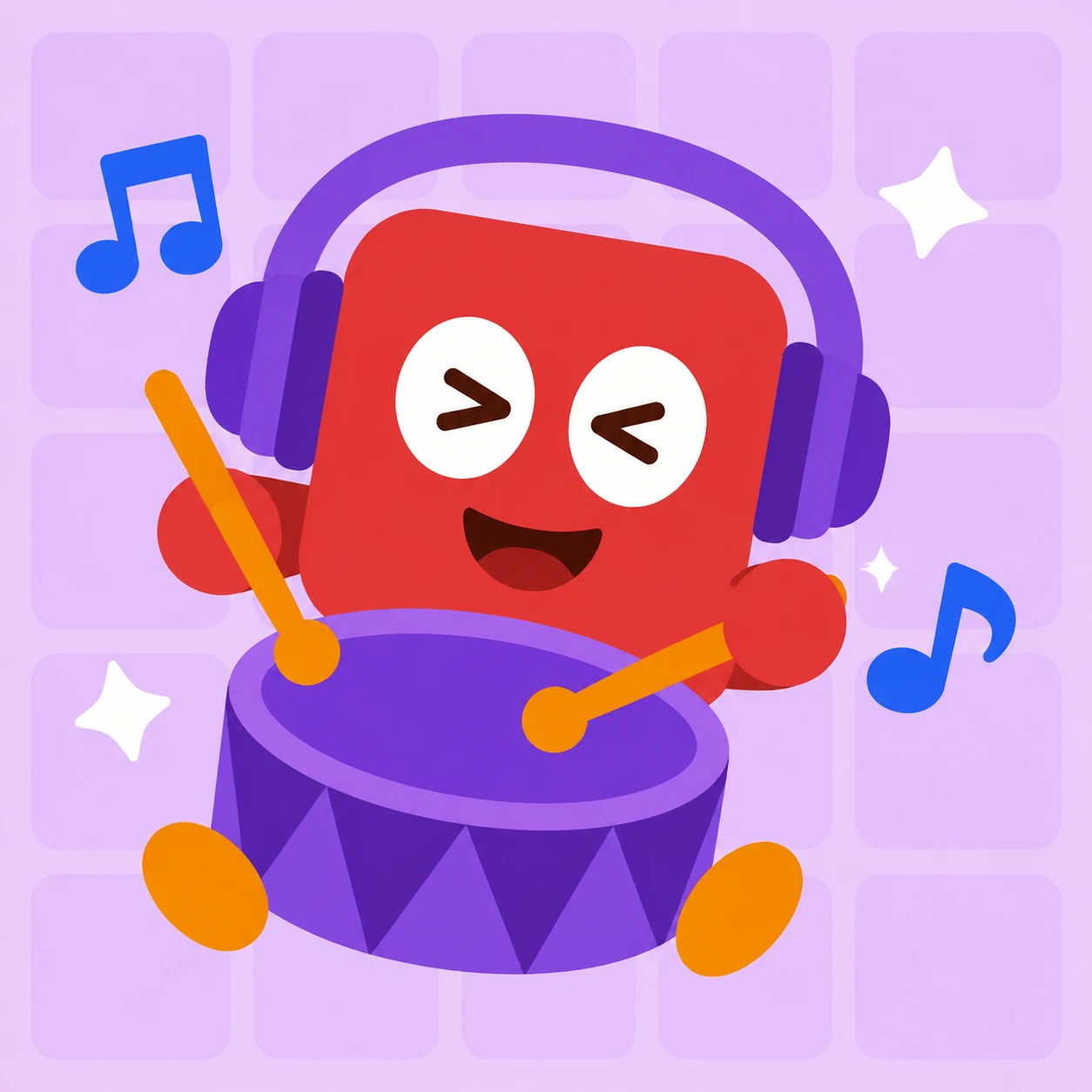 Blocky drumming in purple headphones